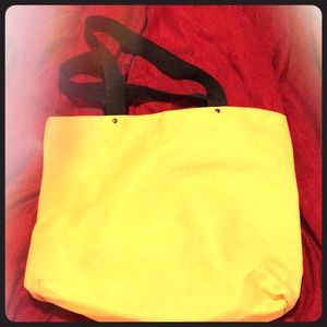 New! Large Yellow canvas zippered bag w/black handles & inside pocket